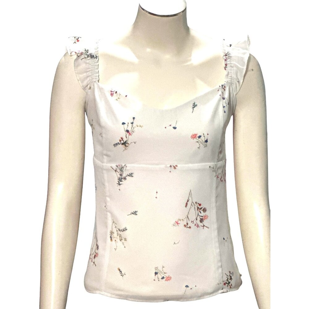 CCC Floral Ruffled Smocked Blouse Sleeveless Design Floral Print Side Zipper Sma
